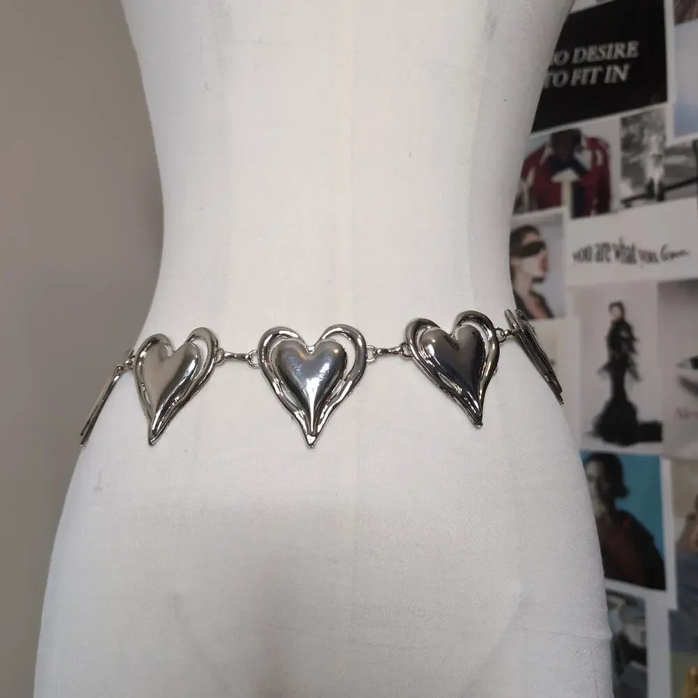 Silver Heart Chain Belt Y2k